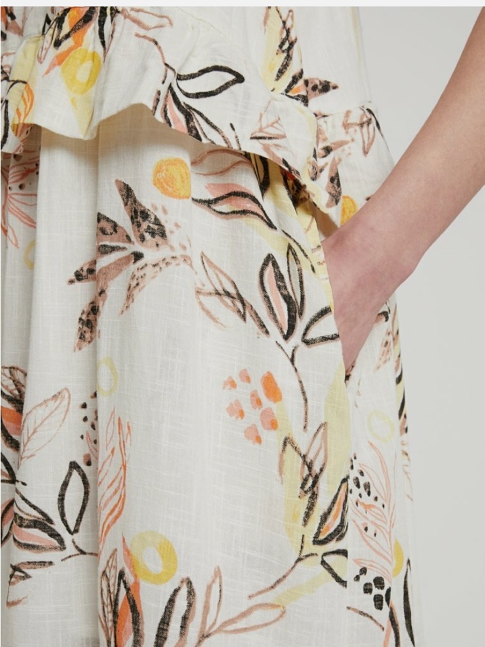 Free People Cream Floral Tiered Maxi Dress with Yellow & Tan Accents - Picture 2 of 8